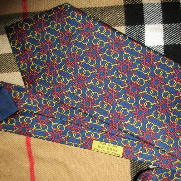 VINTAGE HERMES BLUE LABEL SILK TIE BLUE RED 7468 - Picture 3 of 11